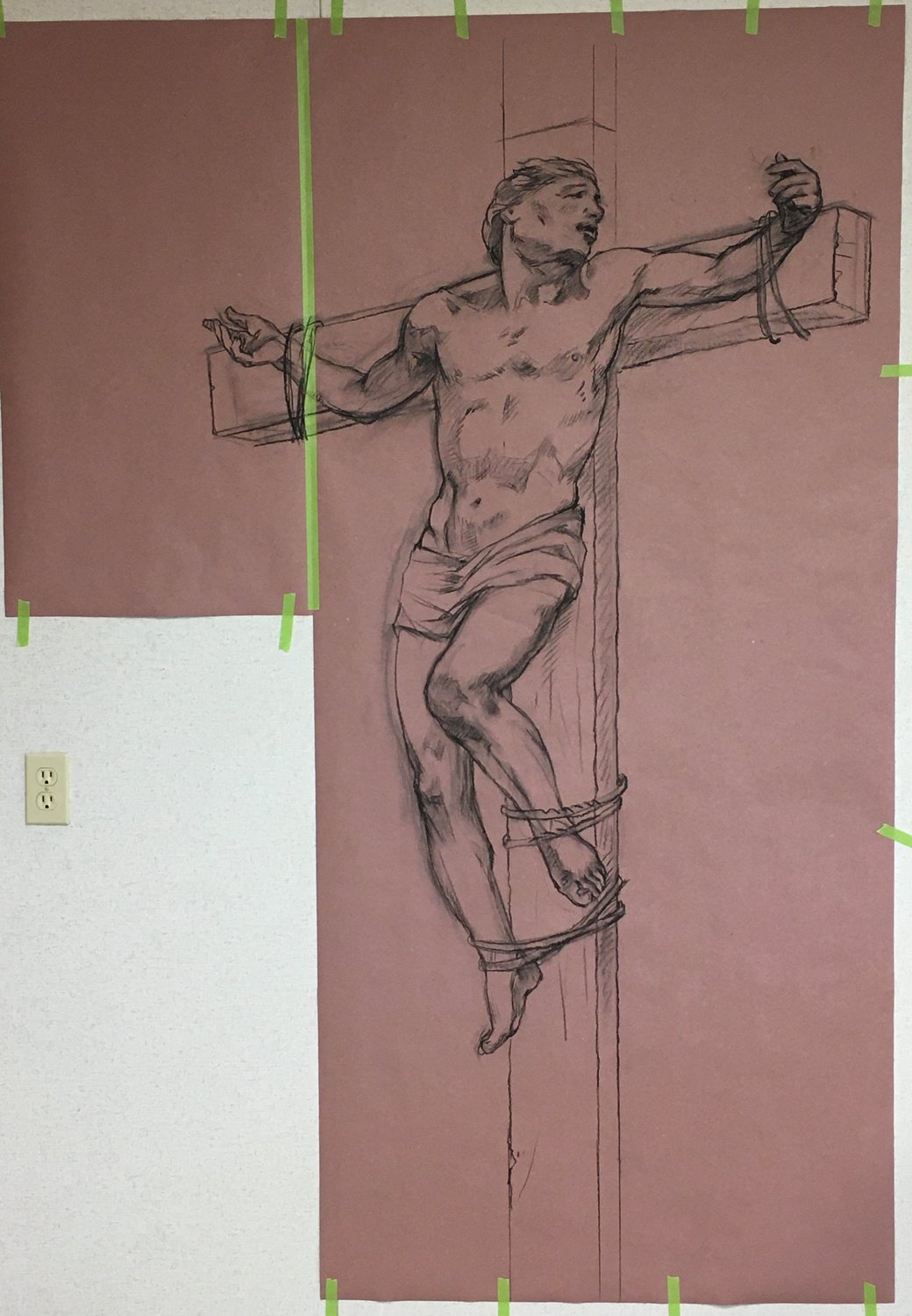 These full-size charcoal renderings by Stoyko Stoykov preceded the painting of the mural.